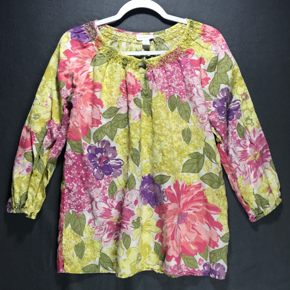 Charter Club Floral Linen Blouse Size 12